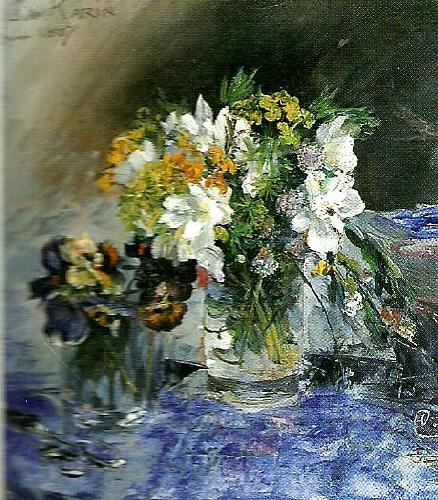 Carl Larsson buketter i 2 glas blommor Norge oil painting art